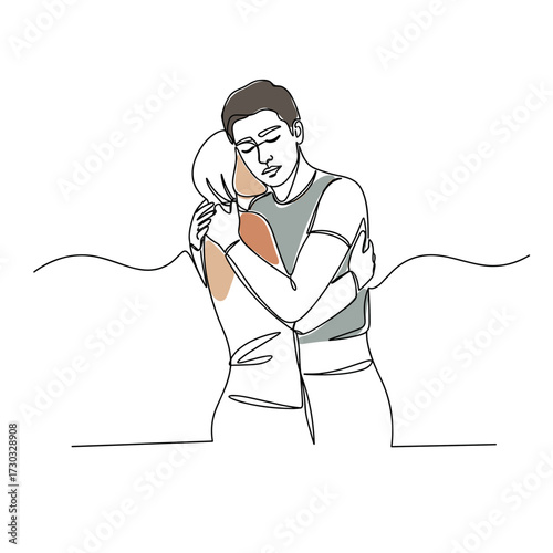 Couple embracing in a line art style on a white background  