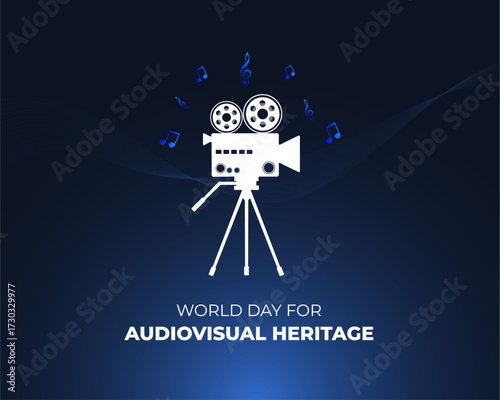 World Day for Audiovisual Heritage Celebration Concept with Film Reel, 27 October. Template for background with banner, poster and card. Vector illustration.
