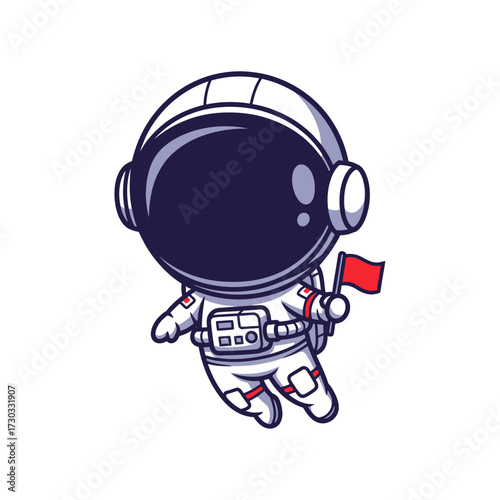 Cute astronaut floating in space holding a flag, represents space exploration and discovery Vector illustration kawaii