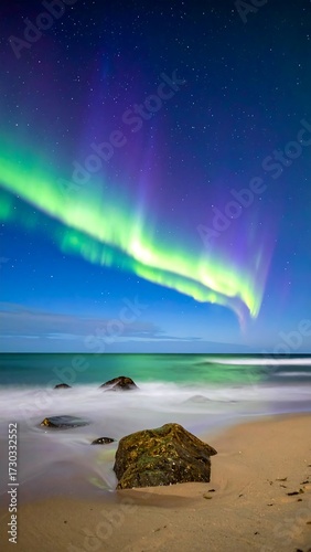 Aurora Borealis Over the Ocean.