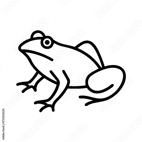 Simple line icon of a frog sitting calmly on a white background  