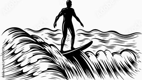 Dynamic surfer riding powerful wave silhouette captures the thrill of extreme ocean sports and adventurous summer lifestyles