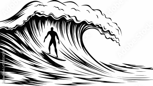 Dynamic surfer carves massive wave with powerful spray, embodying adventure and extreme sports thrill