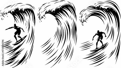 Dynamic surfers carve powerful ocean waves showcasing thrilling adventure and extreme sport passion for summer recreation and coastal lifestyle