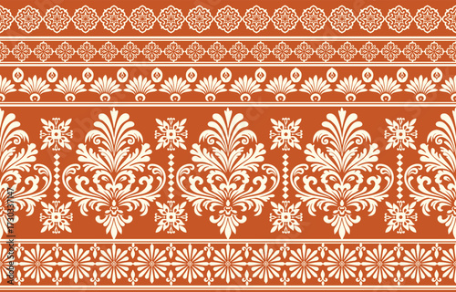 floral pattern vintage ethnic modern embroidery texture boho design vector illustration hand drawn pink flower motif branches leaves wallpaper seamless background border.