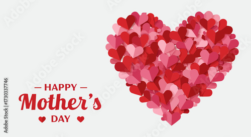 Happy Mother's Day Card with Heart Made of Red and Pink Paper Hearts