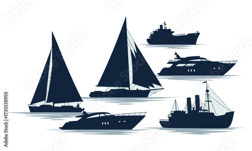 Marine Vessel Silhouette Collection: Sailboats, Yachts, and Luxury Ship