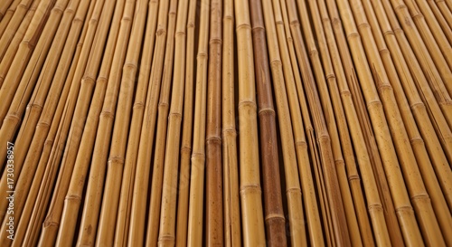 Texture background of brown bamboo trunks pattern arrangement close up