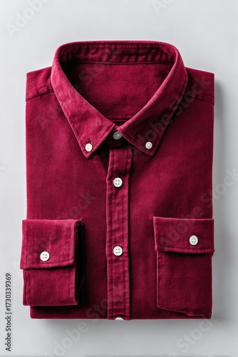 Folded maroon button-down shirt