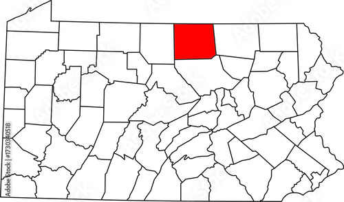 Detailed vector map of Pennsylvania, USA, highlighting Tioga County, home of the Grand Canyon.

