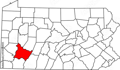 Detailed vector map of Pennsylvania, USA, highlighting Westmoreland County in the Eastern Pittsburgh metro.


