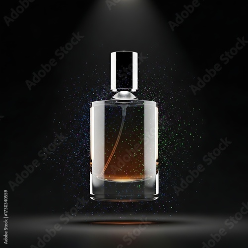 Elegant perfume bottle illuminated against a dark background, showcasing luxury and fragrance