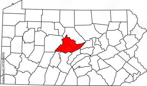 Detailed vector map of Pennsylvania, USA, highlighting Centre County, home to Penn State University and State College.

