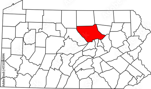 Detailed vector map of Pennsylvania, USA, highlighting Lycoming County, the largest county by area in the state.

