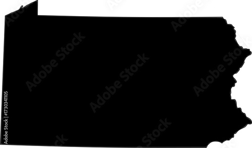Blank vector map of Pennsylvania, USA, in black color, suitable for dark mode presentation or striking visuals.

