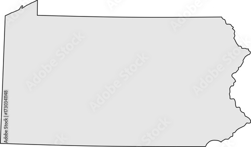 Blank vector map of Pennsylvania, USA, in gray color, suitable for data overlay or regional studies.

