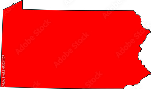 Blank vector map of Pennsylvania, USA, in red color, suitable for highlighting or thematic presentations.

