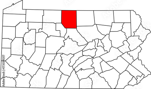 Detailed vector map of Pennsylvania, USA, highlighting Potter County in the rural Northern Tier.

