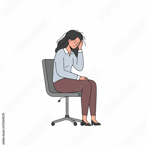 Minimalist Flat Illustration Woman Sitting On Chair Feeling Stressed Moment