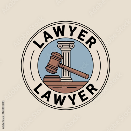 Lawyer symbol with gavel and column representing justice and legal profession