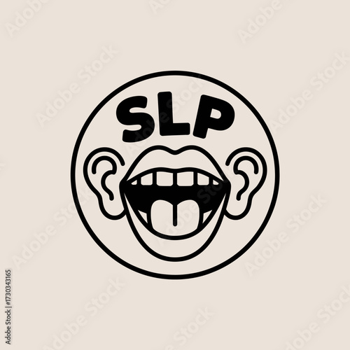 Speech language pathology slp funny cartoon mouth with ears and tongue