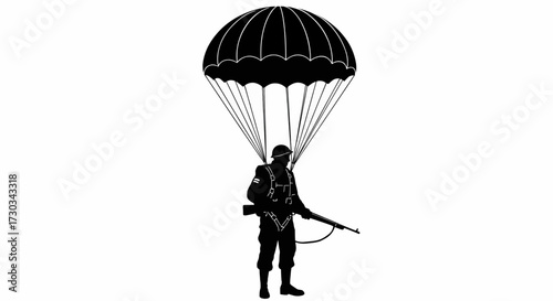 Vintage Style WWII Paratrooper Silhouette Vector