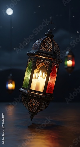 Ramadan Lantern Illuminated at Night.