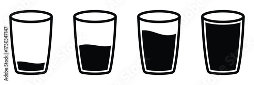 Water glass icon set. Full and empty water glass icons. Drink glass icon collection in color. Vector illustration. EPS 10