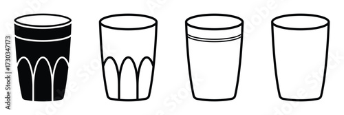 Water glass icon set. Full and empty water glass icons. Drink glass icon collection in color. Vector illustration. EPS 10