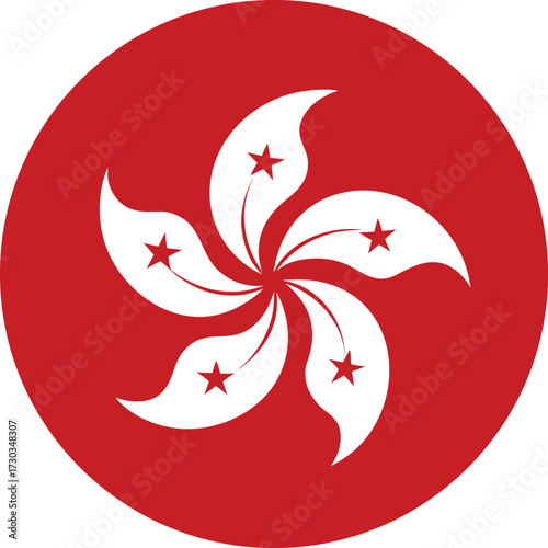  hong kong round flag with white five petal flower design