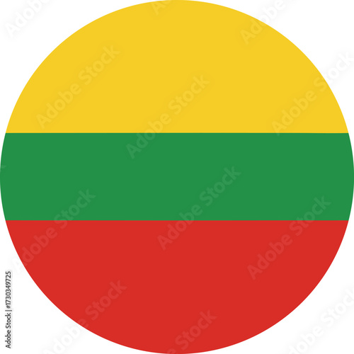 lithuania round flag icon with yellow green red horizontal bands