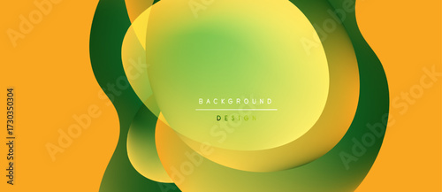 Abstract yellow, green layers create flowing design. Gradient colors blend smoothly, forming dynamic visual texture. Modern background element.