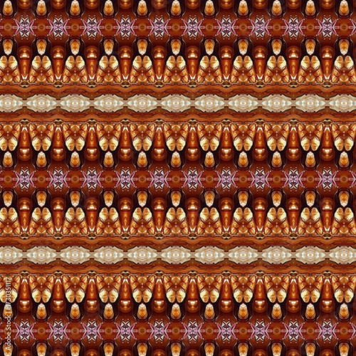 Abstract geometric pattern in brown tones forming symmetrical textured lines. A unique artistic design great for wallpapers, fabric, or modern digital projects.