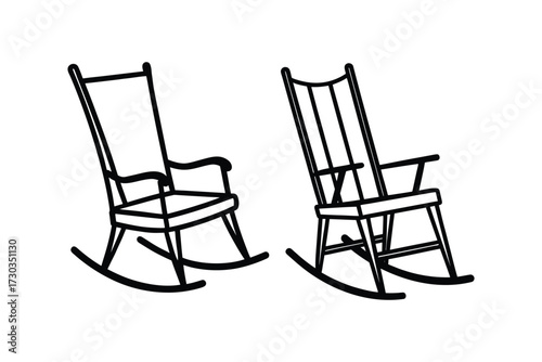 Simple black and white illustration of two classic rocking chairs side by side