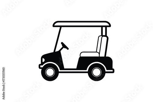 Simple black and white illustration of a golf cart side view