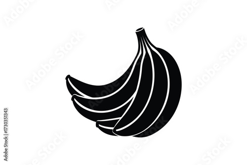 Simple black and white illustration of a bunch of ripe bananas