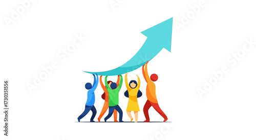 Collaborative effort for upward business growth symbolizing teamwork and success with collective