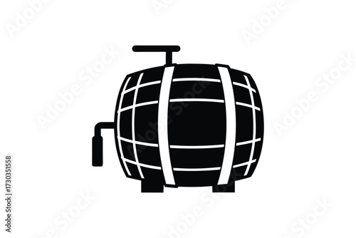 Simple black and white illustration of a vintage wooden barrel design