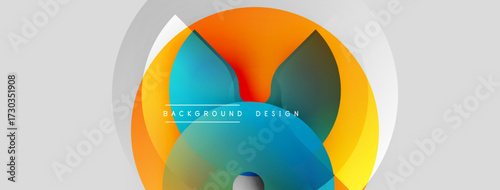 Abstract colorful design. Overlapping circles create dynamic visual effect. Modern background with gradient hues, text elements present.