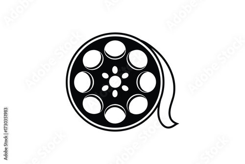 Simple black and white illustration of a classic film reel design