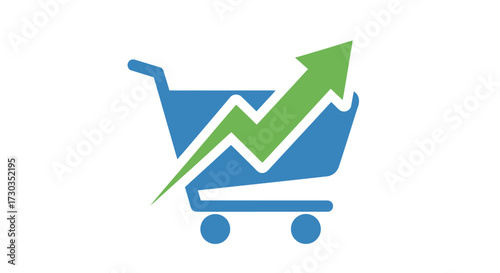 Rising retail sales chart with shopping cart symbolizing market growth and profitability