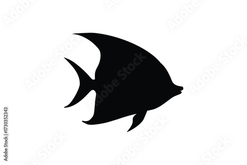 Simple black silhouette of a tropical angelfish displayed on a white background