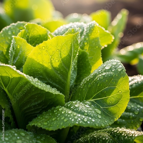Fresh Green Lettuce Leaves in Garden.