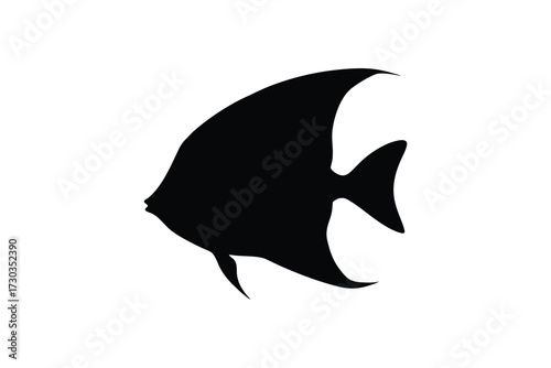 Simple black silhouette of a tropical angelfish on a white background