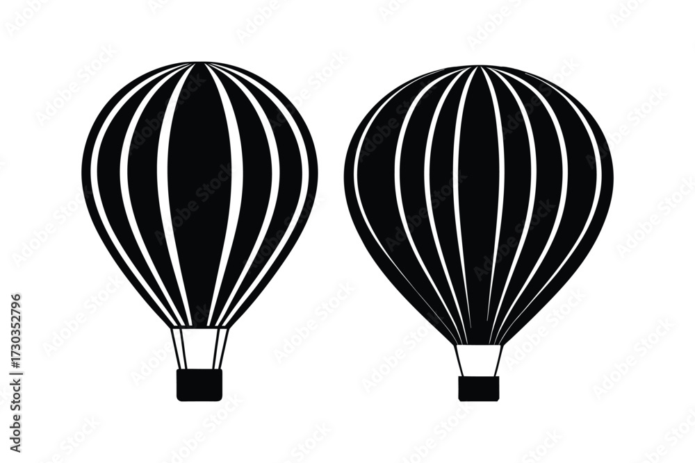 Naklejka premium Two black and white hot air balloons illustrated in a simple style
