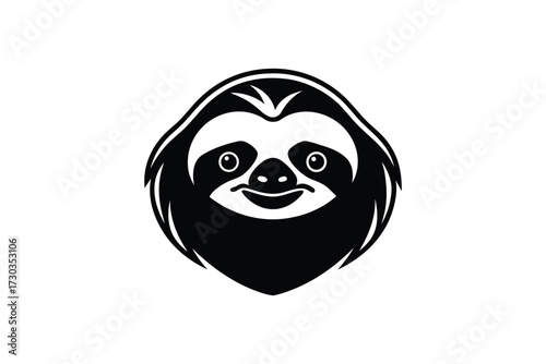 Adorable black and white illustration of a smiling sloth face design