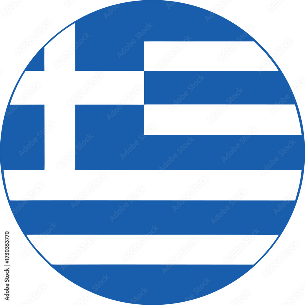 Naklejka premium greece round flag with cross and horizontal blue stripes
