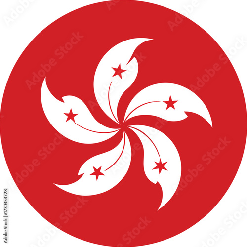  hong kong round flag with white five petal flower design