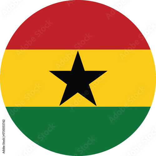 ghana round flag with black star and tricolor horizontal bands