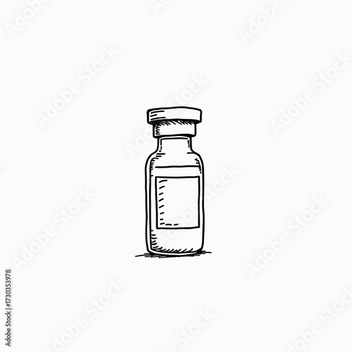 Vaccine bottle in simple line art style with blank label  
